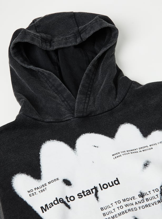 Boys Oversized Printed Hooded T-shirt
