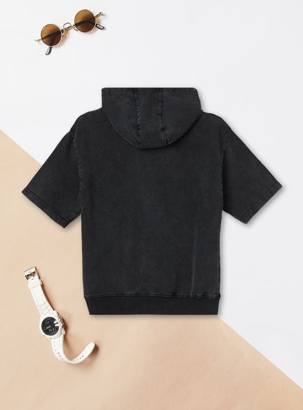 Boys Oversized Printed Hooded T-shirt