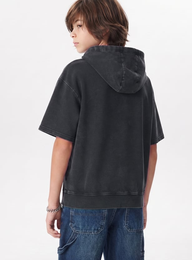 Boys Oversized Printed Hooded T-shirt