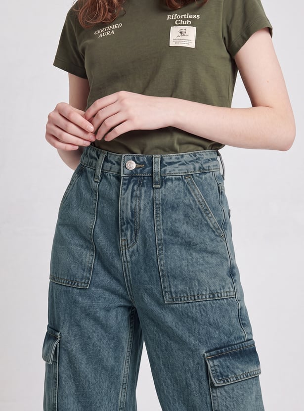 Girls Mid-Rise Cargo Jeans