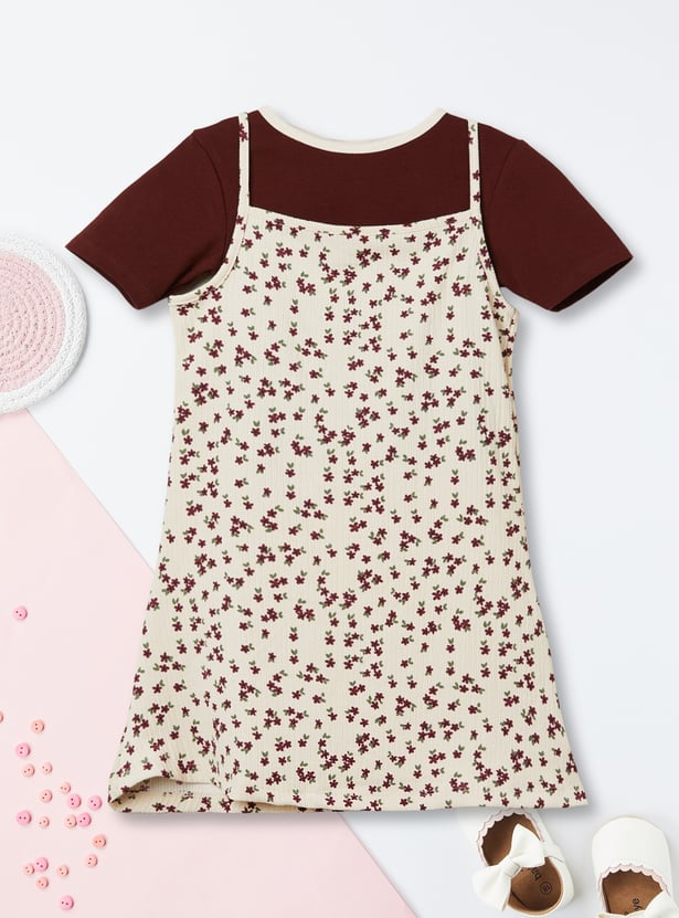 Girls Printed Pinafore Dress with Top