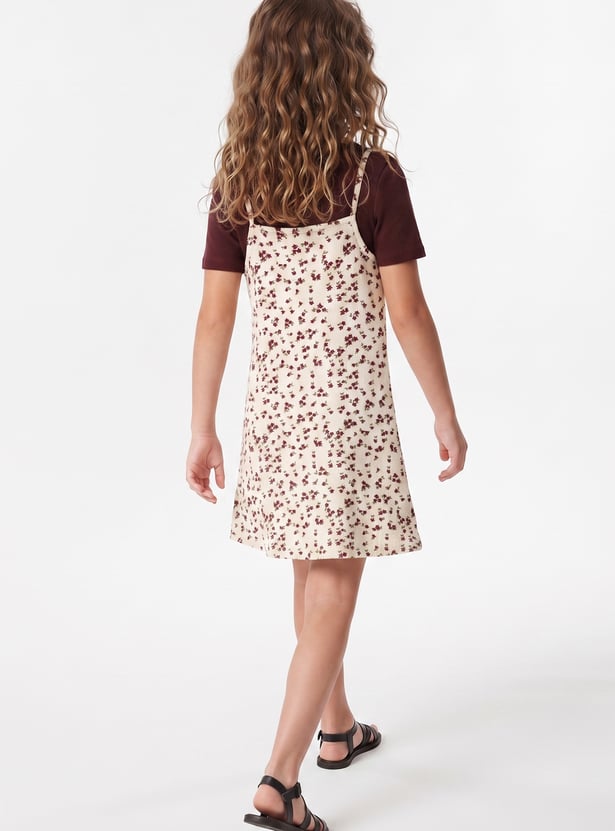 Girls Printed Pinafore Dress with Top