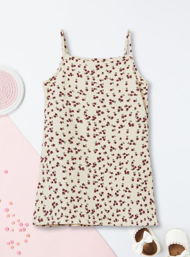 Girls Printed Pinafore Dress with Top