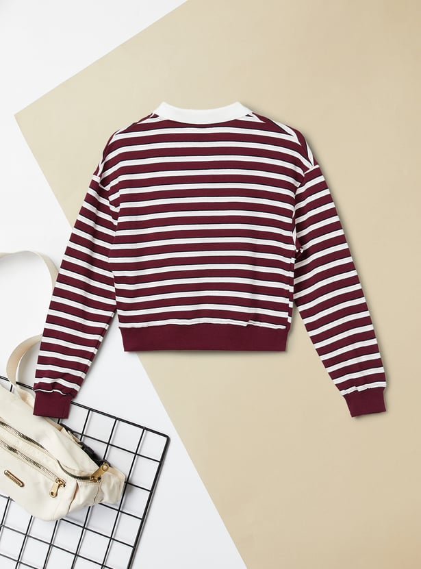 Girls Striped Johnny Collar T-shirt