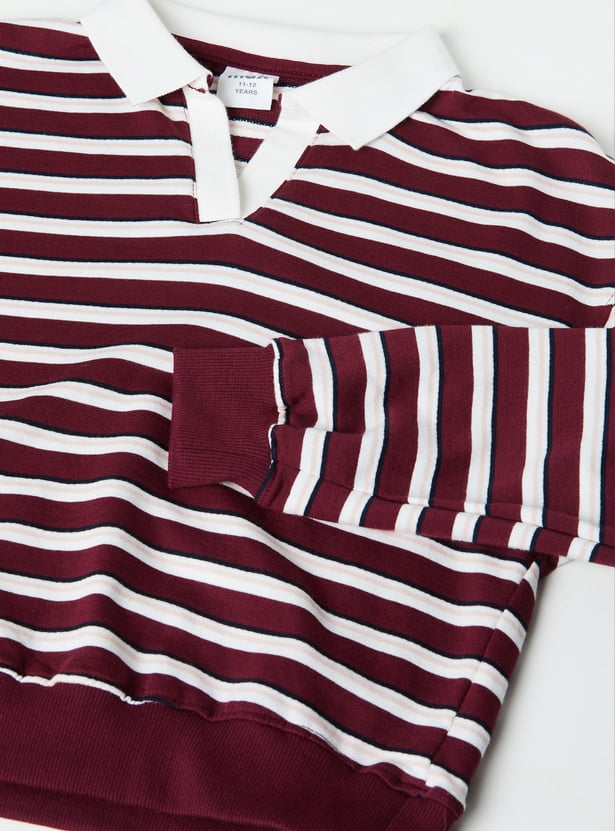 Girls Striped Johnny Collar T-shirt