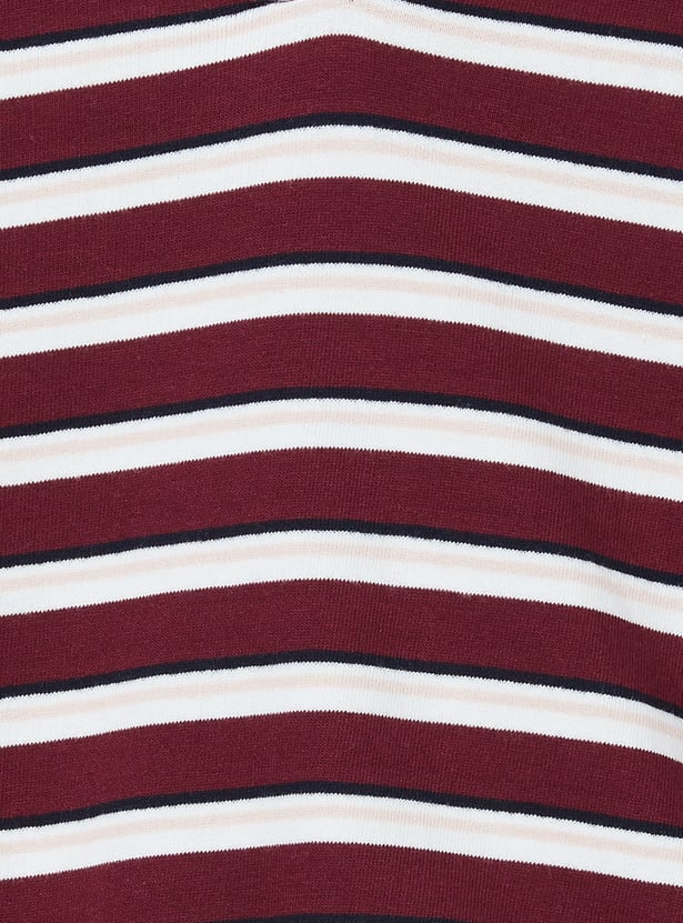 Girls Striped Johnny Collar T-shirt