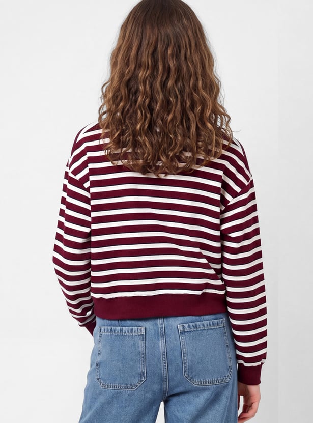 Girls Striped Johnny Collar T-shirt