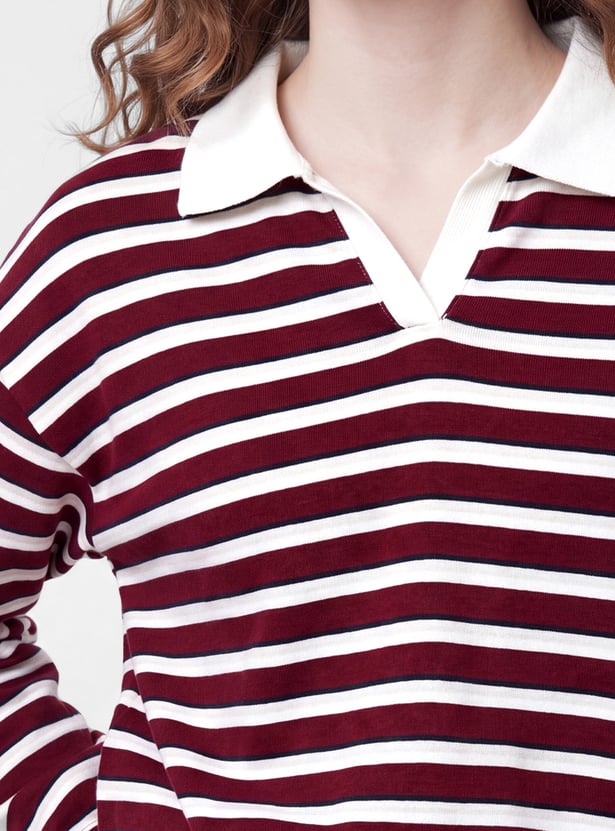 Girls Striped Johnny Collar T-shirt