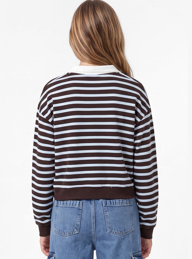 Girls Striped Johnny Collar T-shirt