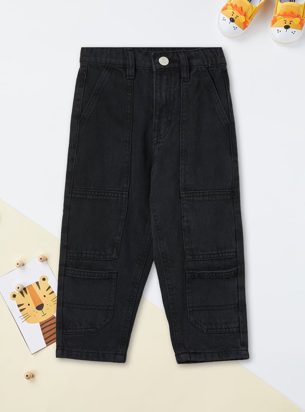 Boys Solid Baggy Fit Jeans