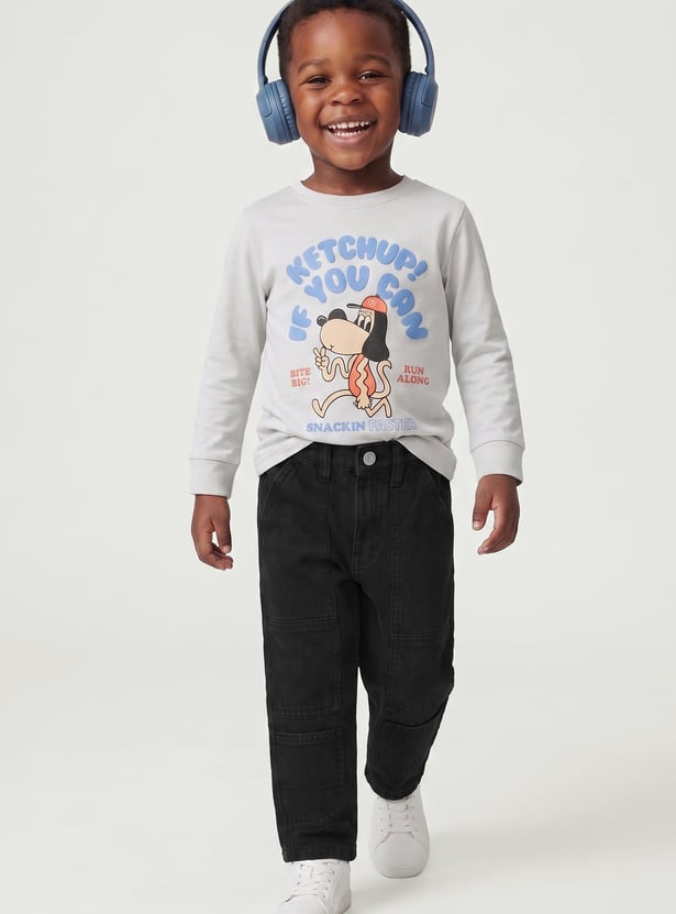 Boys Solid Baggy Fit Jeans