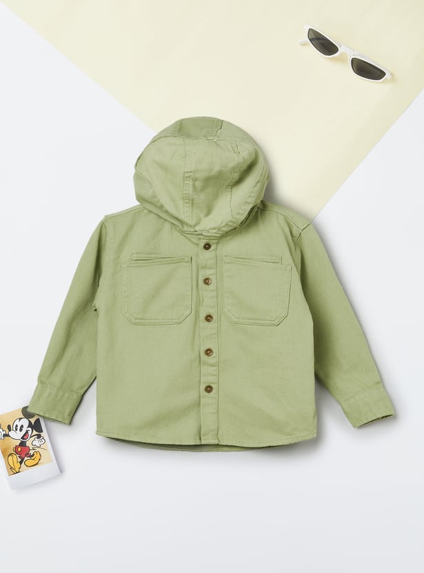 Boys Solid Hooded Shirt