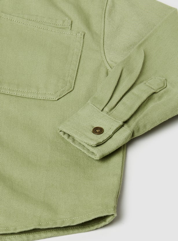 Boys Solid Hooded Shirt