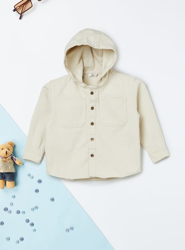 Boys Solid Hooded Shirt