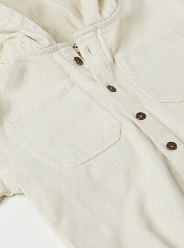 Boys Solid Hooded Shirt