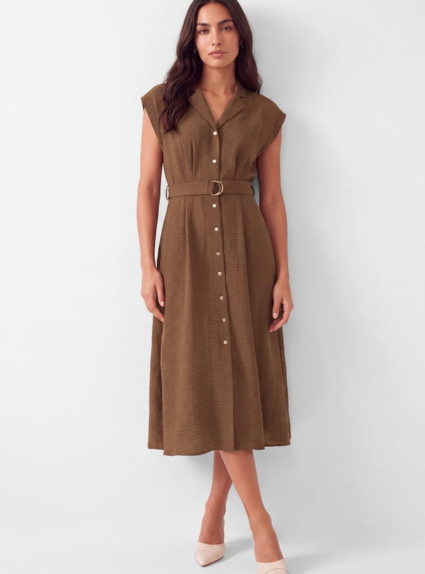 Women Textured Belted Midi Shirt xDress