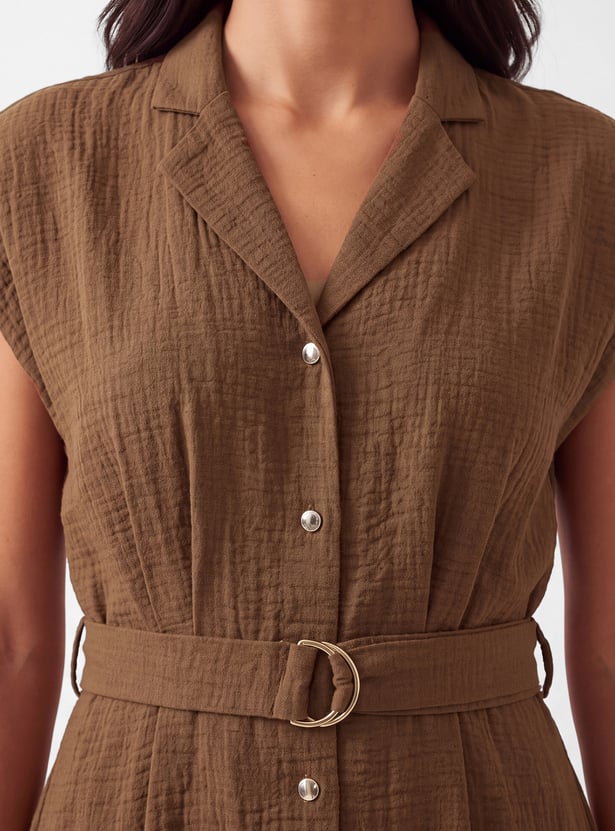 Women Textured Belted Midi Shirt xDress
