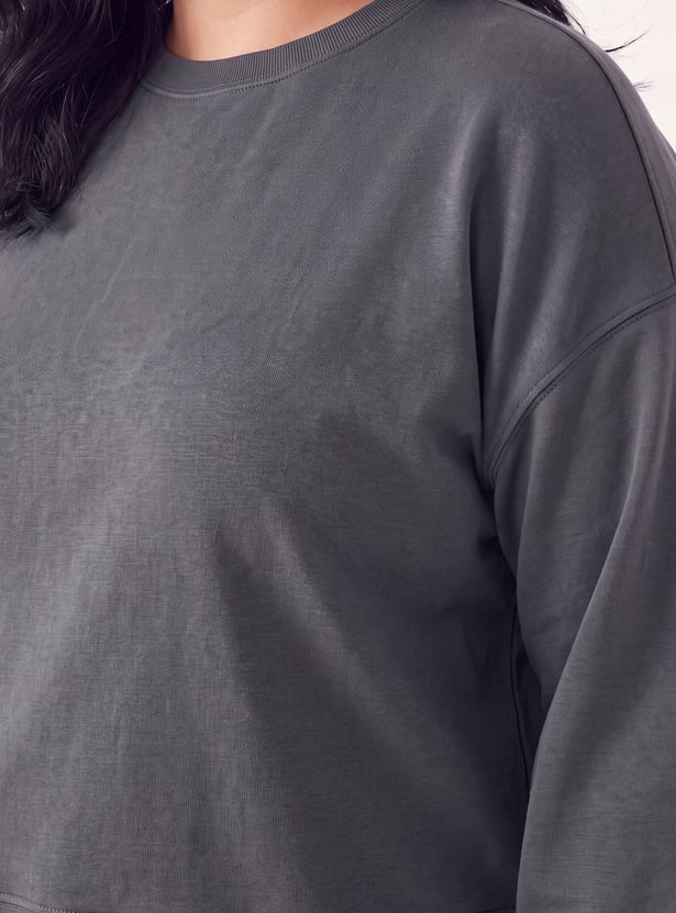 Women Solid Boxy Sports T-shirt