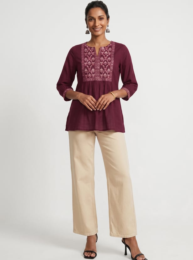 Women Embroidered A-line Kurti