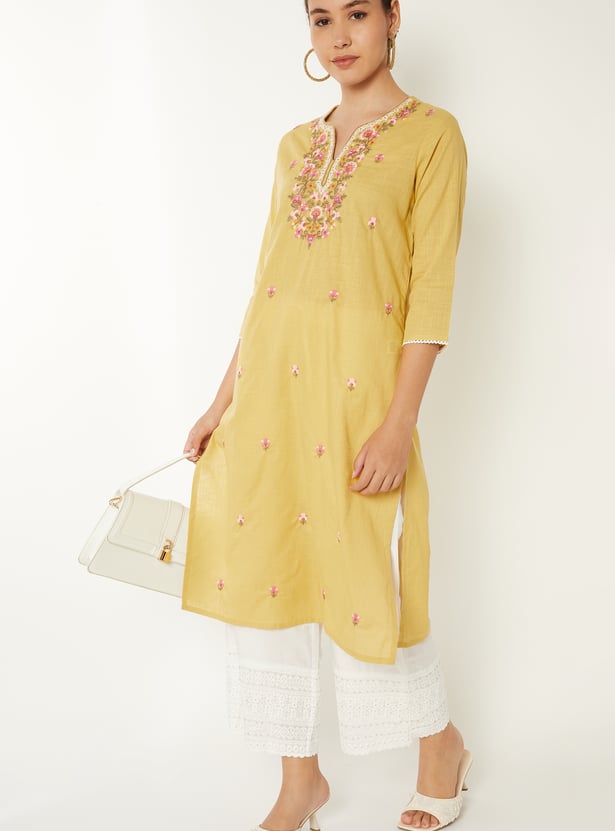 Women Embroidered Straight Kurta