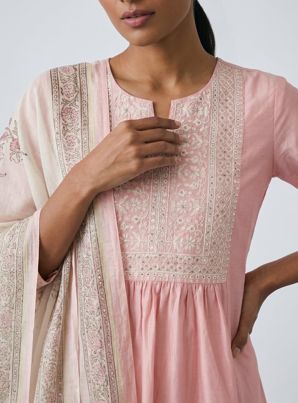 Women Embroidered A-line Kurta Set with Dupatta
