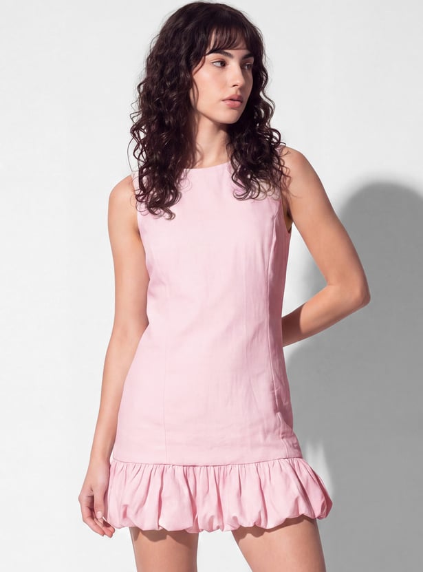 Women Solid Bubble Hem Dress