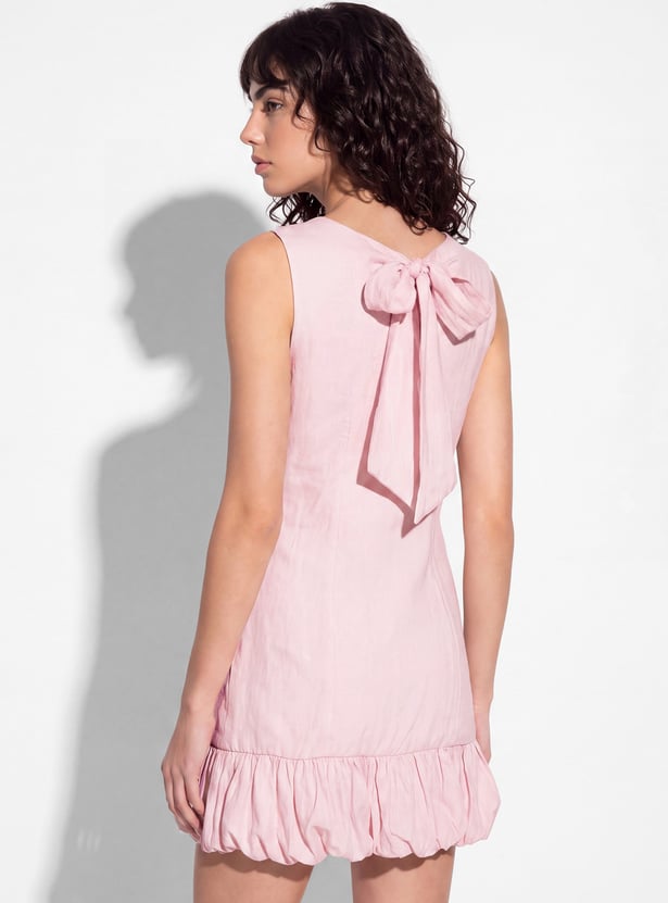 Women Solid Bubble Hem Dress