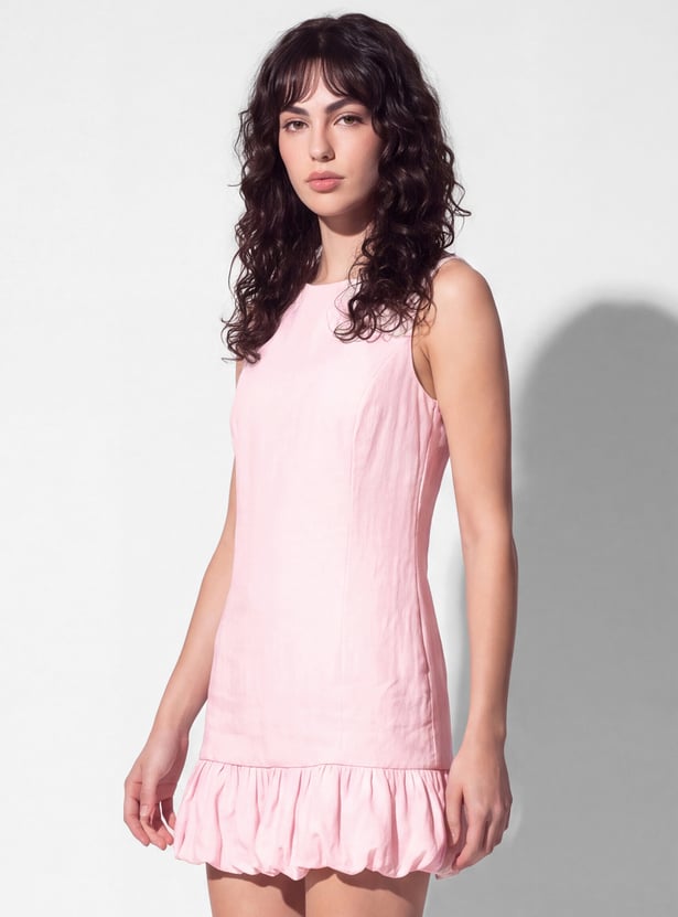 Women Solid Bubble Hem Dress