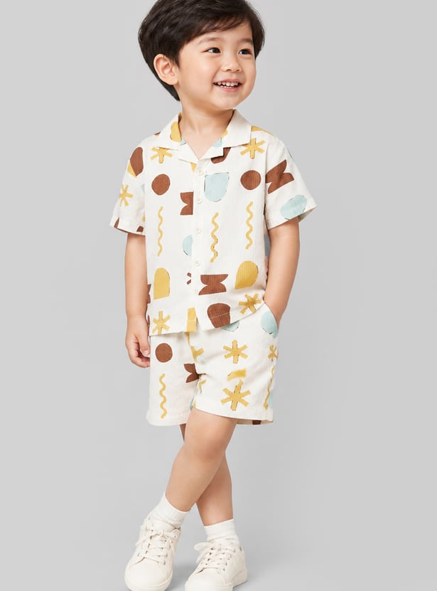 Boys Printed Shirt with Shorts Set