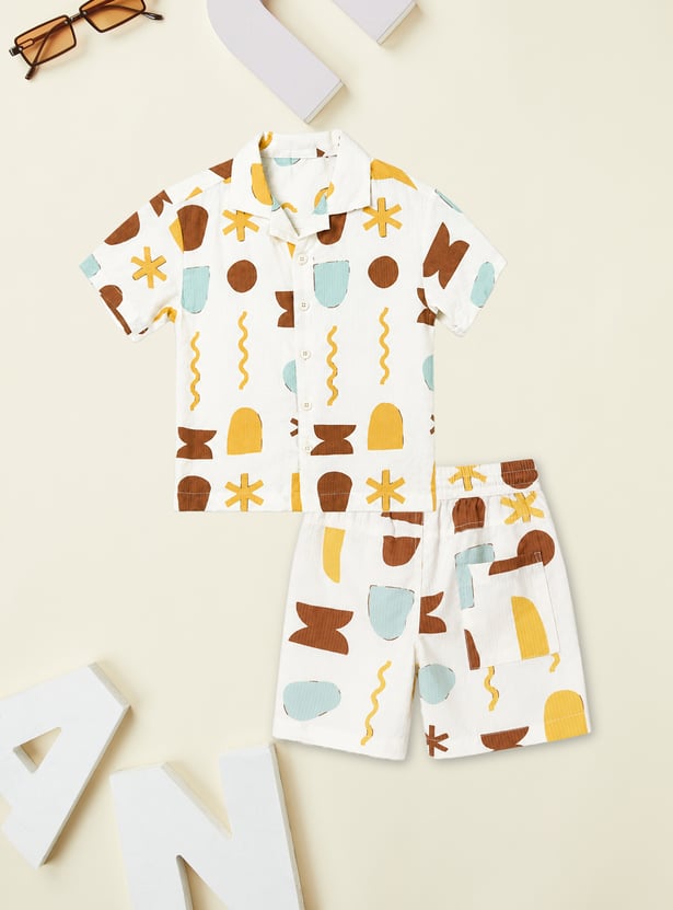 Boys Printed Shirt with Shorts Set