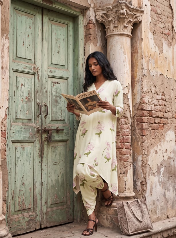 Women Floral Print High-Low Kurta