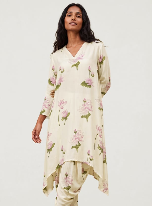 Women Floral Print High-Low Kurta