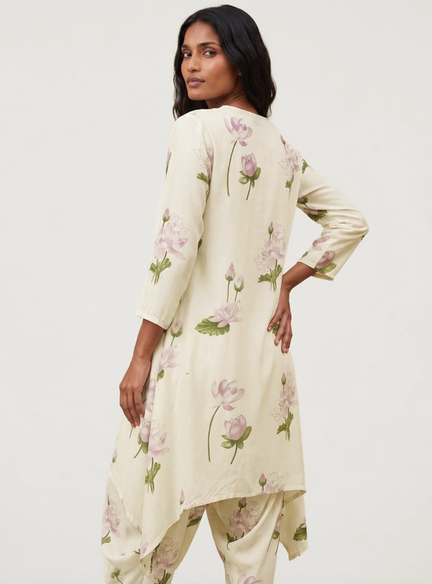 Women Floral Print High-Low Kurta
