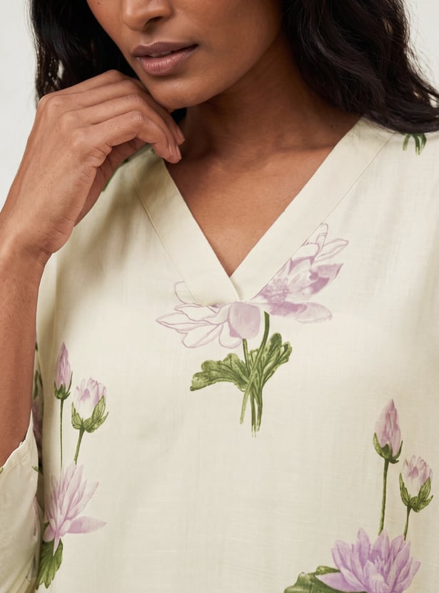Women Floral Print High-Low Kurta