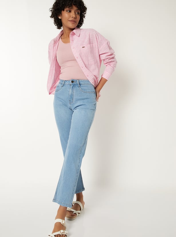 Women Solid Straight Fit Jeans High Rise