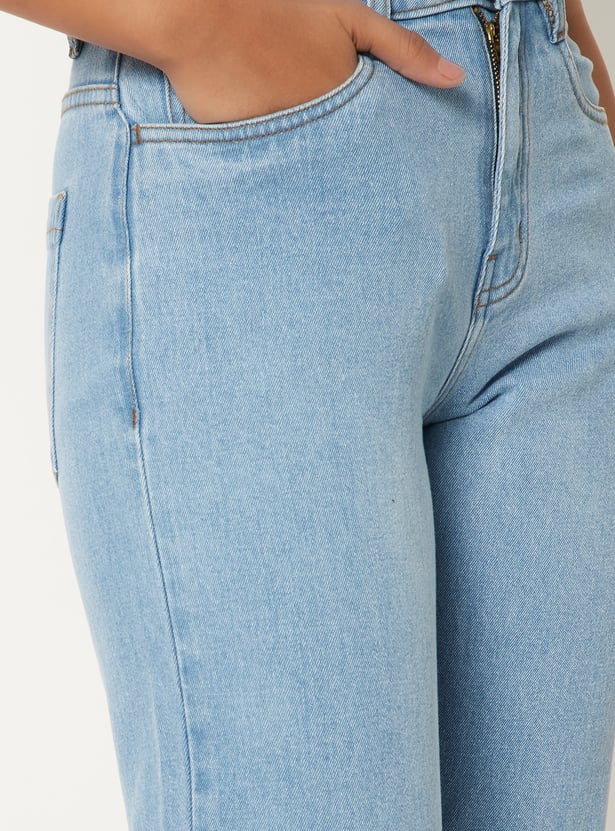 Women Solid Straight Fit Jeans High Rise