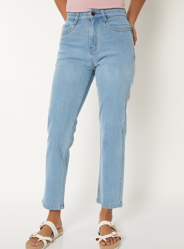Women Solid Straight Fit Jeans High Rise