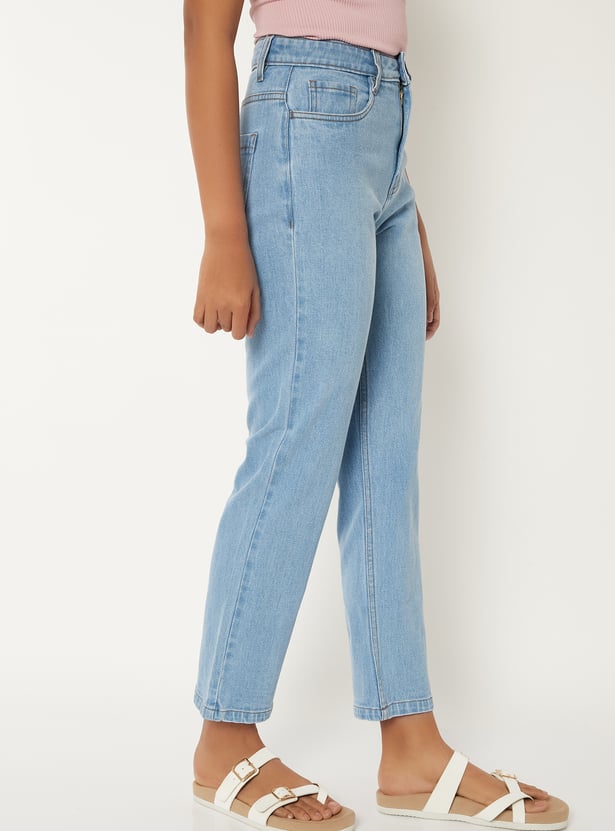 Women Solid Straight Fit Jeans High Rise