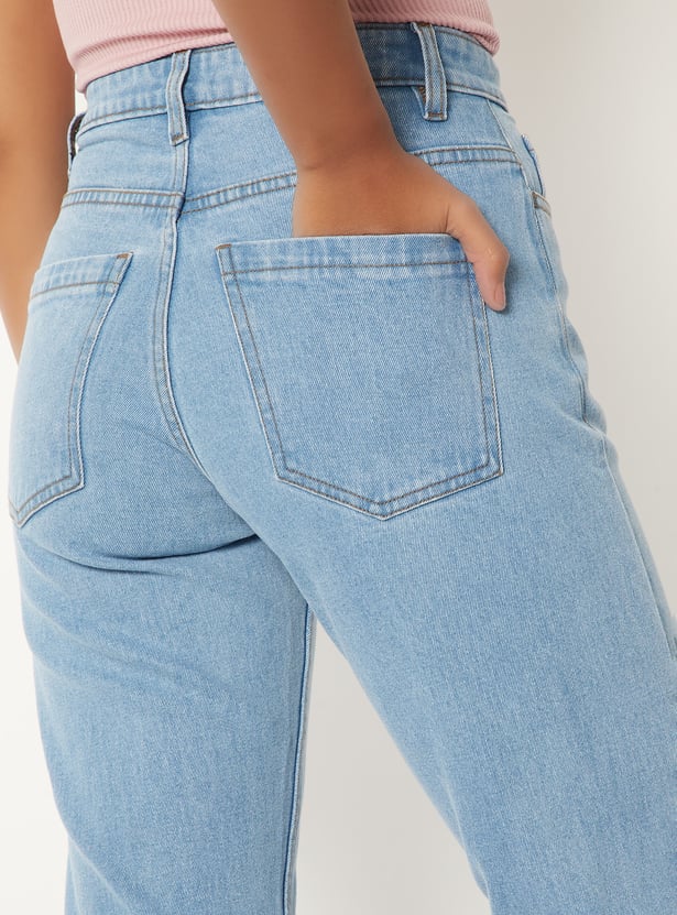 Women Solid Straight Fit Jeans High Rise
