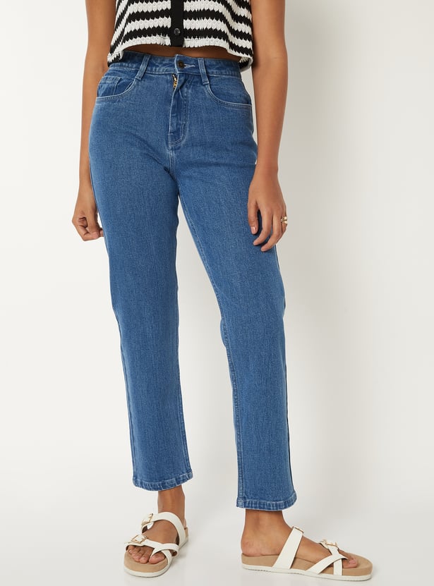 Women Solid High Rise Straight Fit Jeans