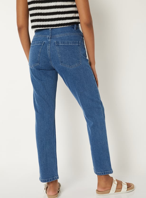 Women Solid High Rise Straight Fit Jeans