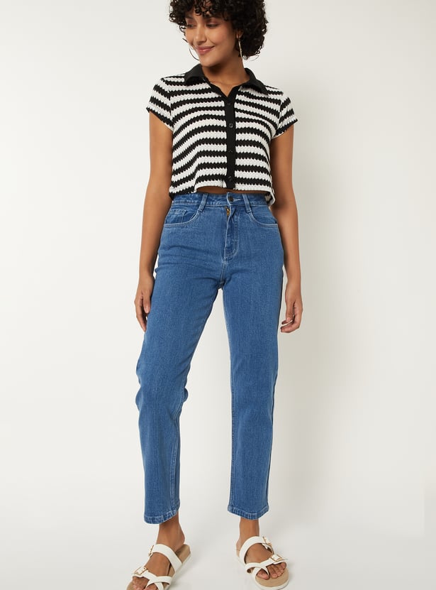 Women Solid High Rise Straight Fit Jeans