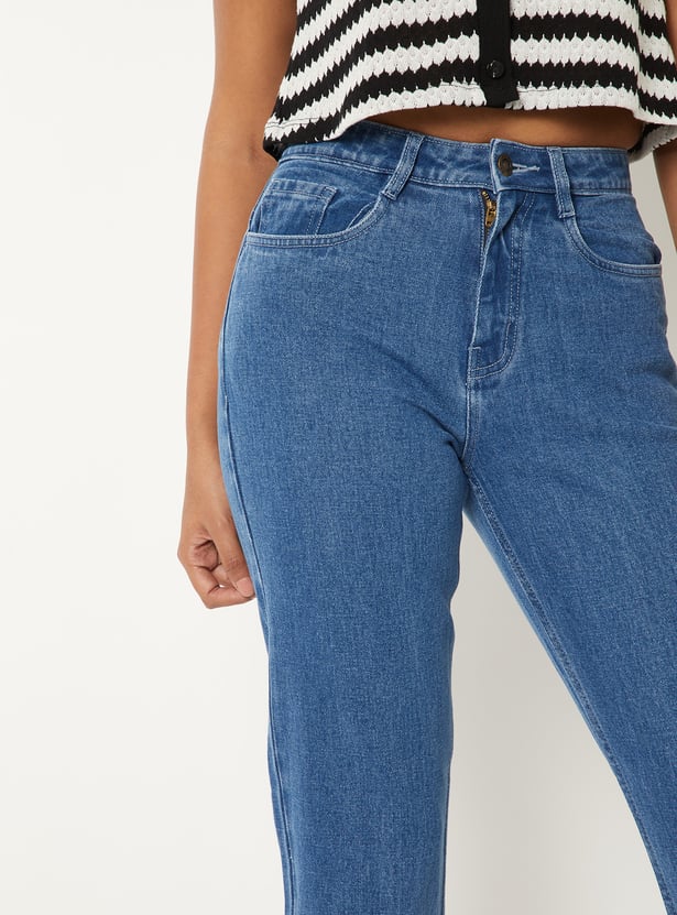 Women Solid High Rise Straight Fit Jeans
