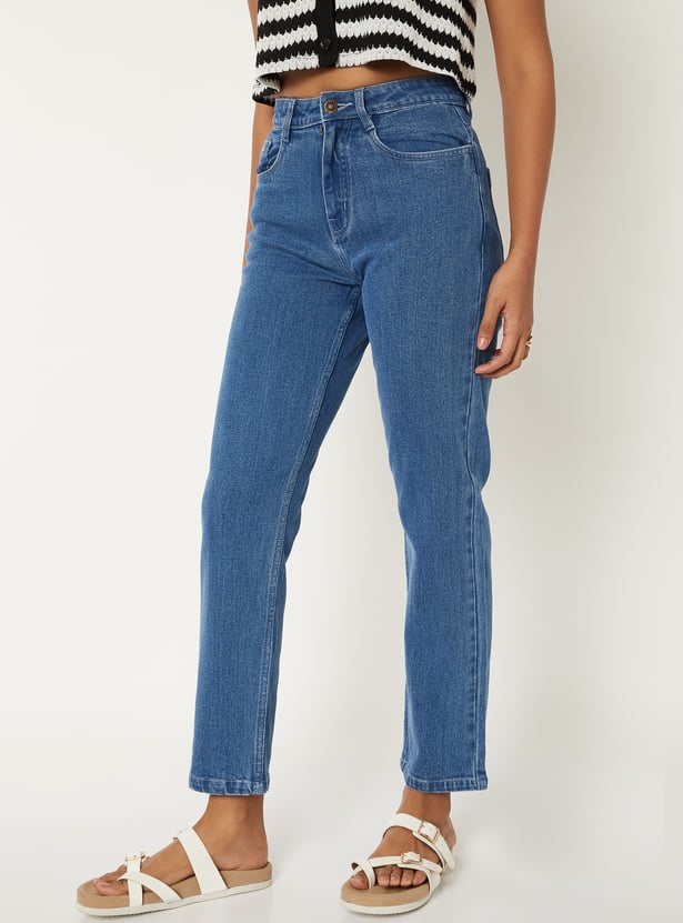 Women Solid High Rise Straight Fit Jeans