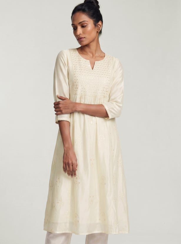 Women Embroidered A-Line Kurta