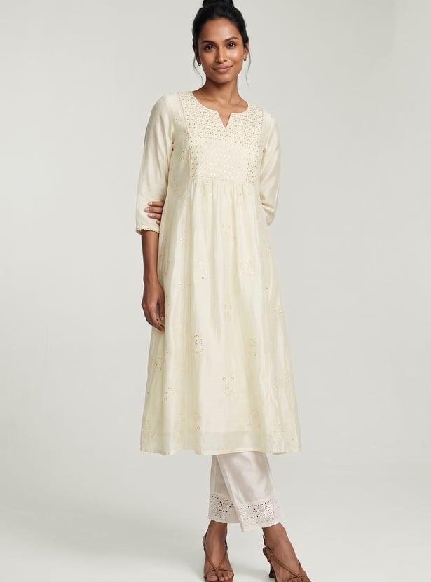 Women Embroidered A-Line Kurta