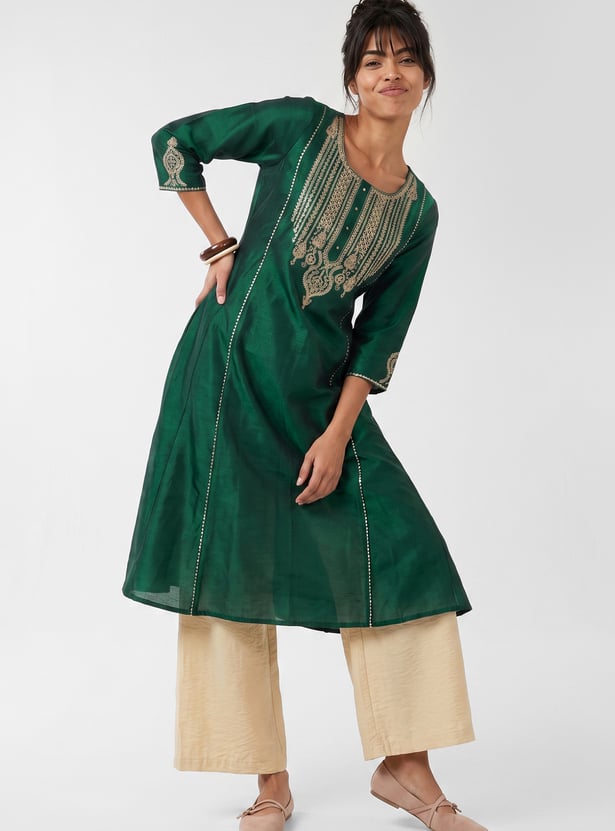 Women Embroidered A-line Kurta