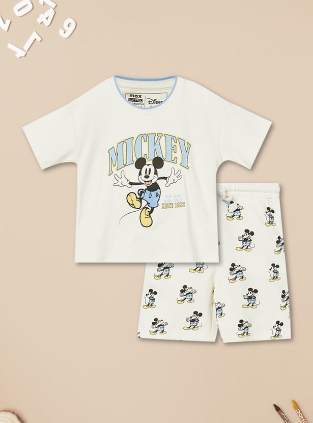 Boys Mickey Print T-shirt with Shorts Set