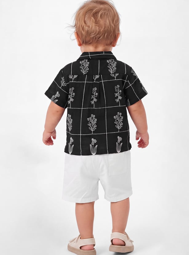 Boys Striped and Giraffe Embroidered Dungaree Set