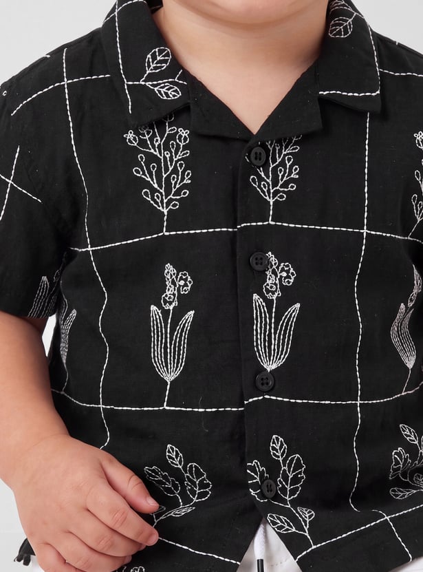 Boys Striped and Giraffe Embroidered Dungaree Set